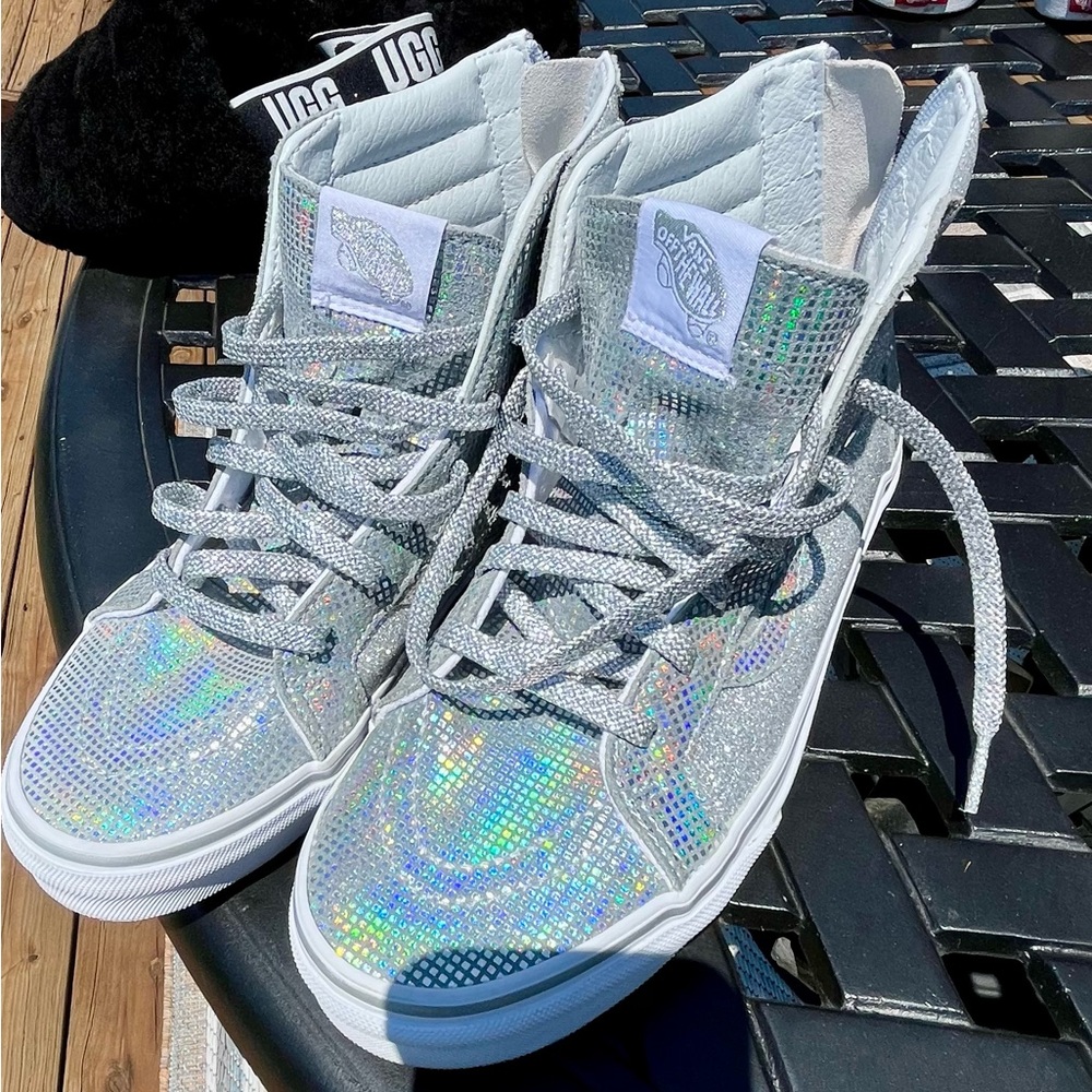 Vans Silver High-Top Sneakers with Holographic Finish